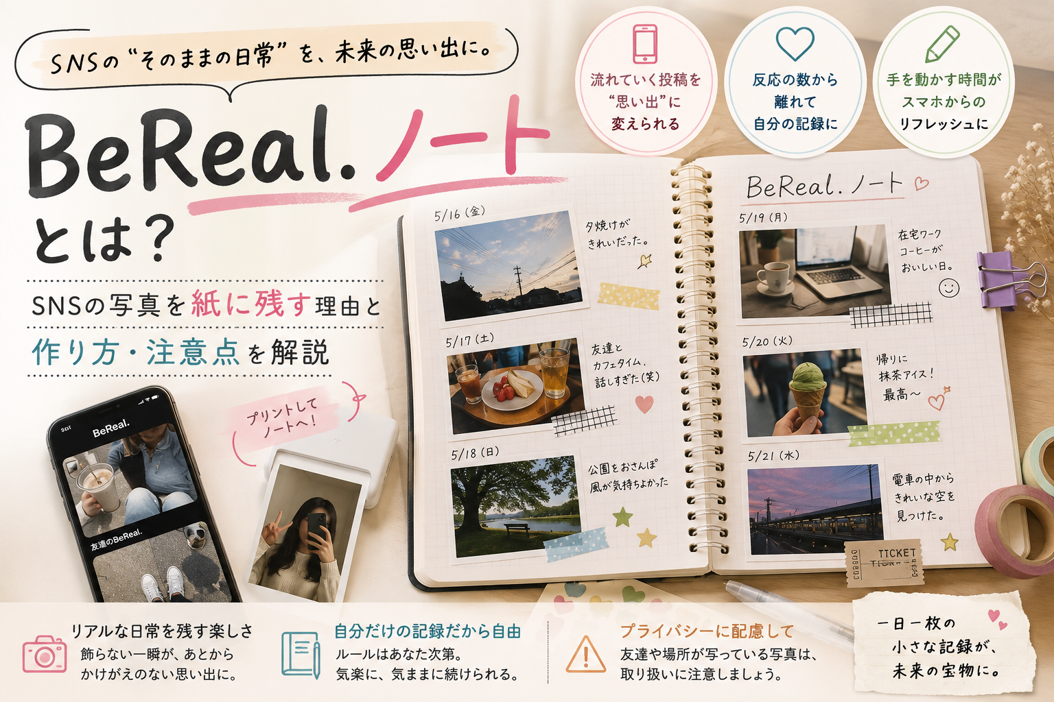 BeReal.ノートとは？SNSの写真を紙に残す理由と作り方・注意点を解