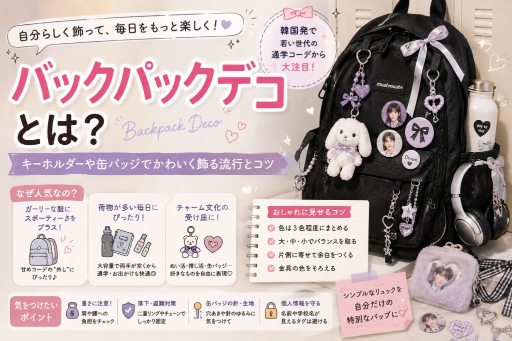バックパックデコとは？キーホルダーや缶バッジでかわいく飾る流行とコツ