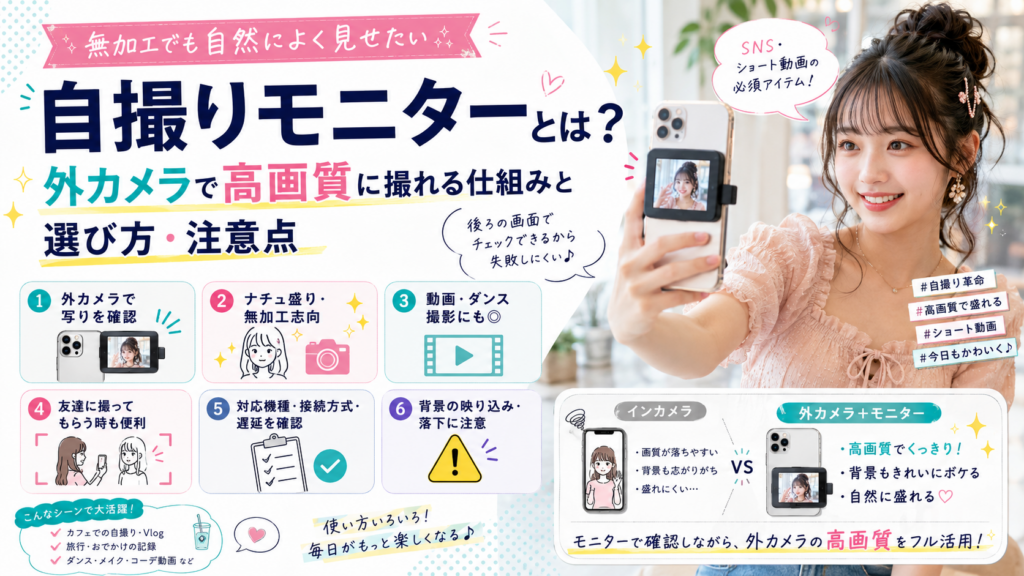 自撮りモニターとは？外カメラで高画質に撮れる仕組みと選び方・注意点